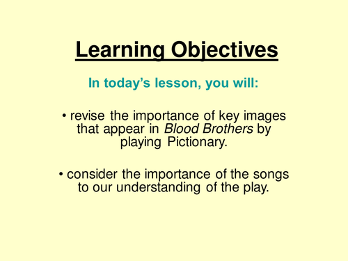 Blood Brother review lesson Songs and Images