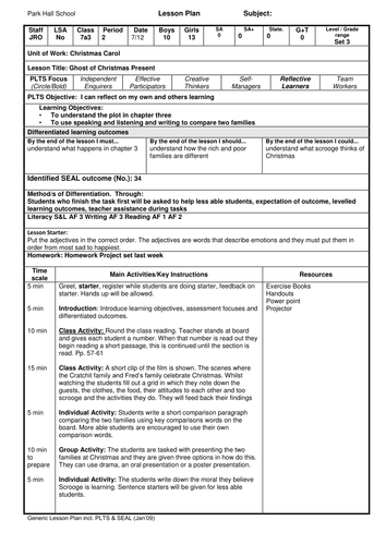 Lesson plan for Christmas Carol 3