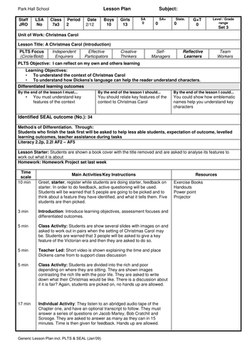 Lesson plan for Christmas Carol 1