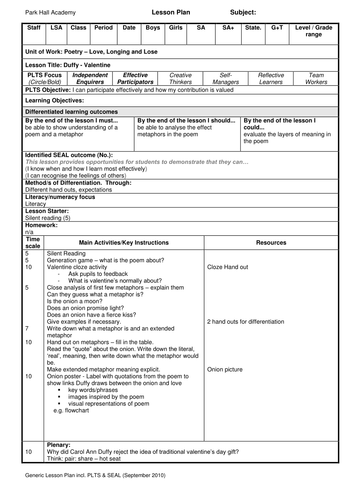 Lesson Plan Duffy Valentine