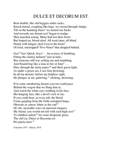Poetry: Wilfred Owen - Dulce et Decorum est | Teaching Resources