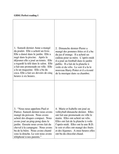 Perfect Tense Reading 1