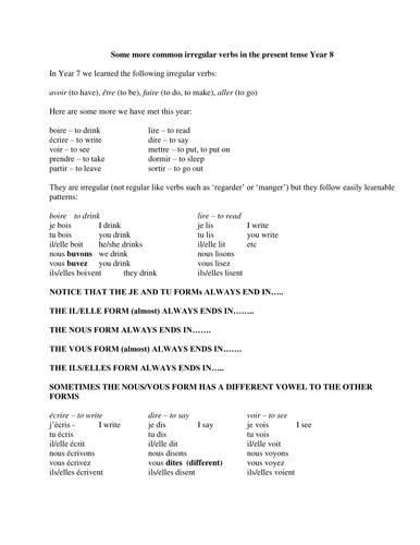 Practice of common irregular verbs in the present