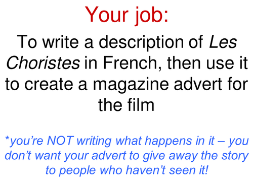 Les Choristes - writing advert/poster