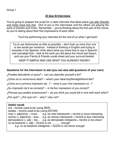 Speaking task on relationships- based on Di Que Si