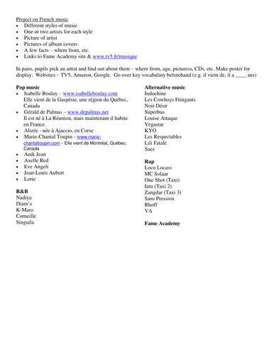 Project on French music