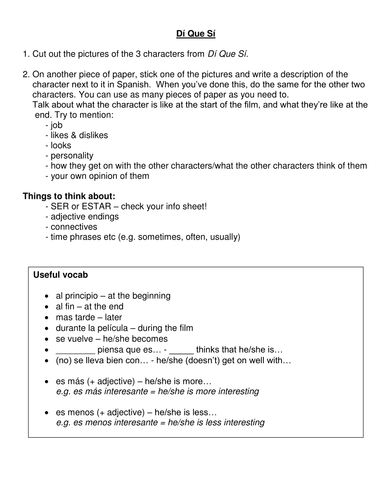 Describing people - based on film Di Que Si