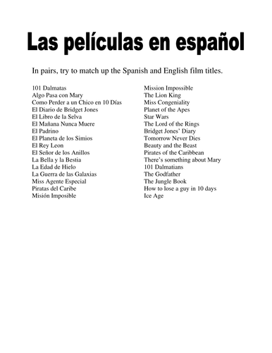 Matching film titles in Spanish & English