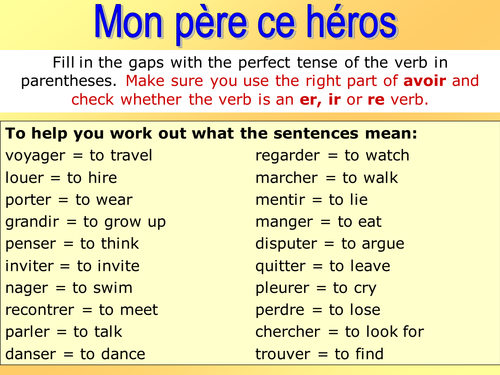 Mon Pere ce Heros perfect tense gapfill