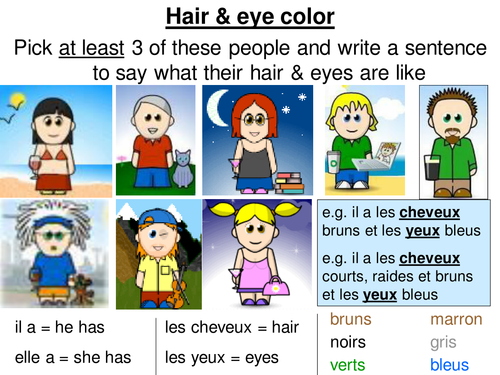 Describing hair & eyes - reorder sentences + game