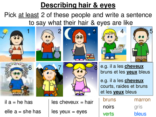 Describing hair & eyes - writing task