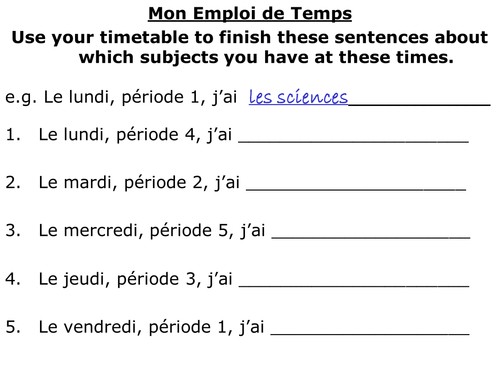 Gapfill - what subjects you have at certain times