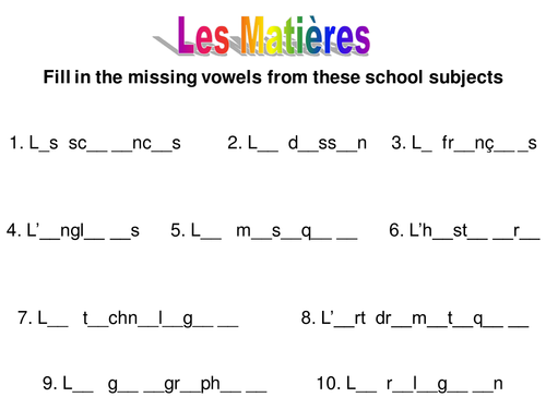 Starter - missing letters in school subjects