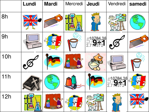 School subjects and  time - Connect 4 game