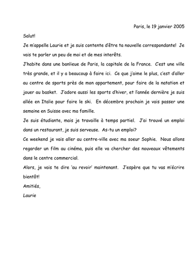 Penpal letter - focus on building reading skills