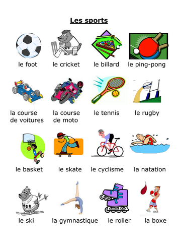Sports vocab sheet with pictures