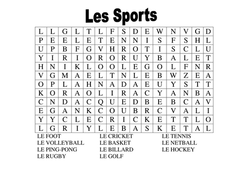 Very easy sports wordsearch