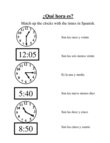 Matching times in Spanish with clocks