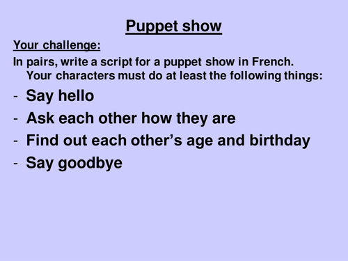Talking about yourself - puppet show