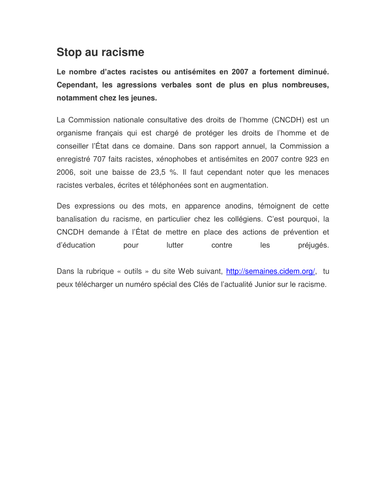 Article- Stop au Racisme (about verbal aggression)
