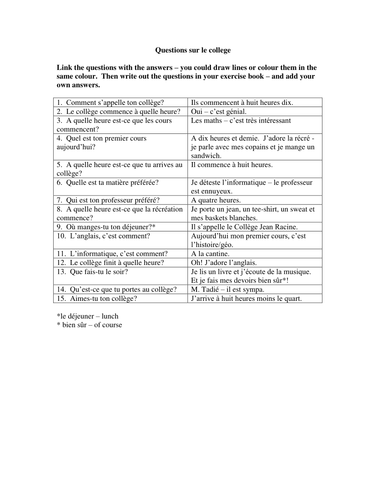 Questions sur le collège