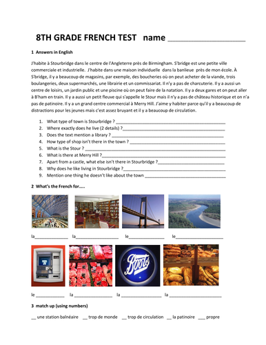 la ville - contrôle de français