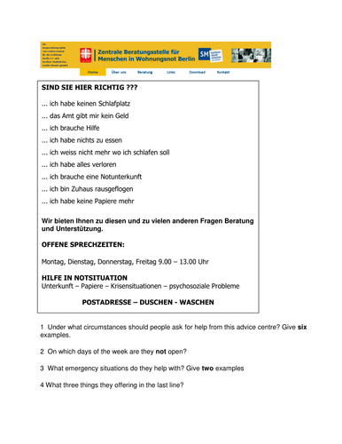 Obdachlosigkeit Reading Comp