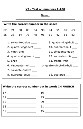 Numbers test - 1-100