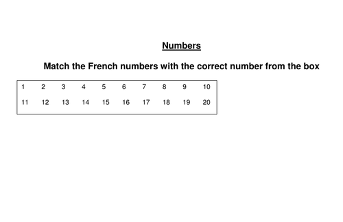 Numbers matching starter - 1-20
