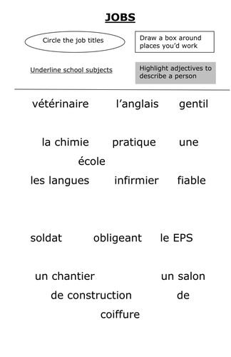 Categorising task - jobs; workplaces; descriptions