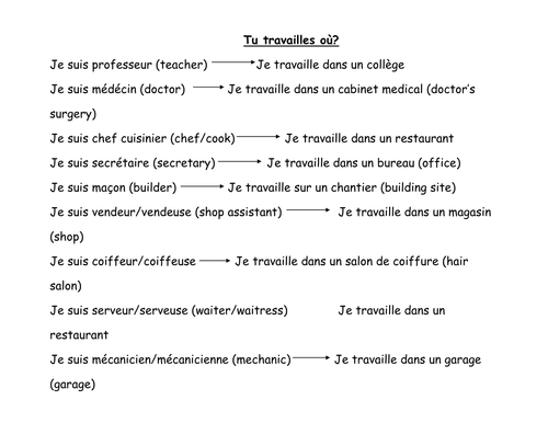 Jobs & places of work - vocab sheet/matching task