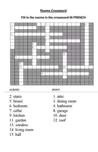 Rooms crossword Teaching Resources