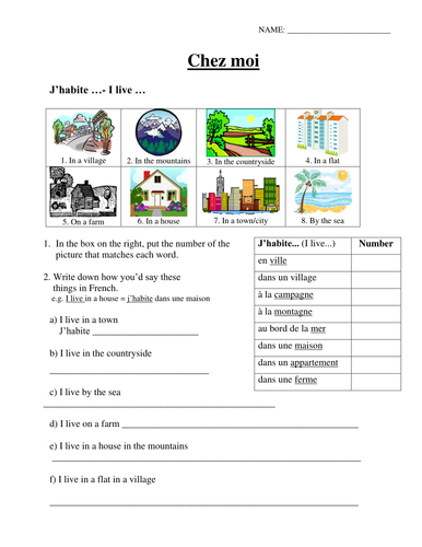 Home & local area - simple worksheet (cover work?)
