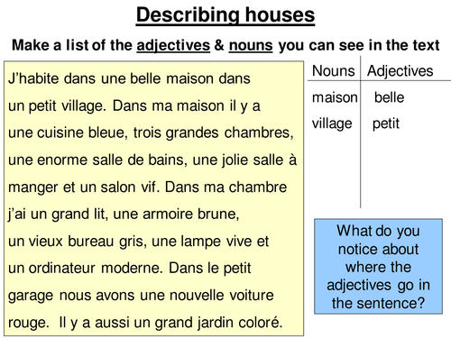 Adjectives (endings & position) to describe home