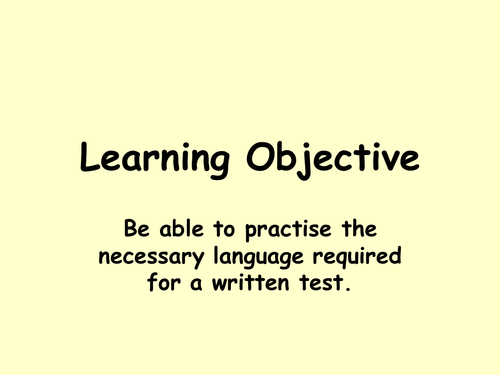 Manger et Boire - assessment preparation