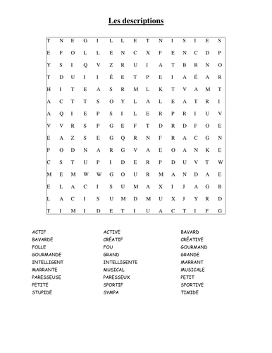 Word search on descriptions | Teaching Resources