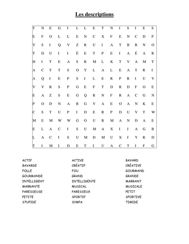 Word search on descriptions