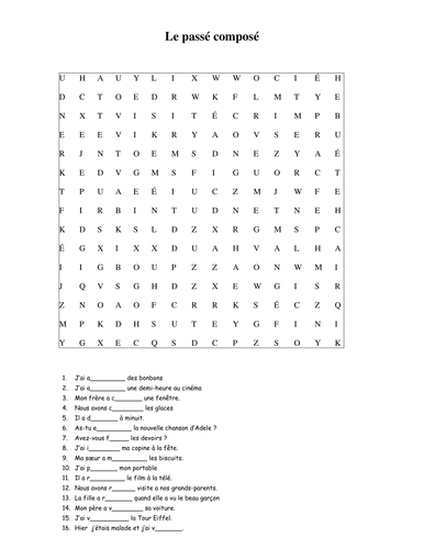 Past participles wordsearch