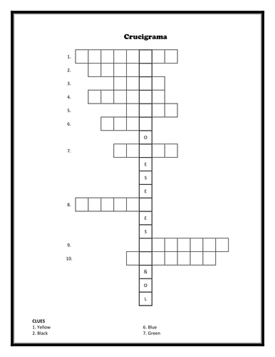 Four Spanish Crosswords: Days; Months; Numbers and Colors