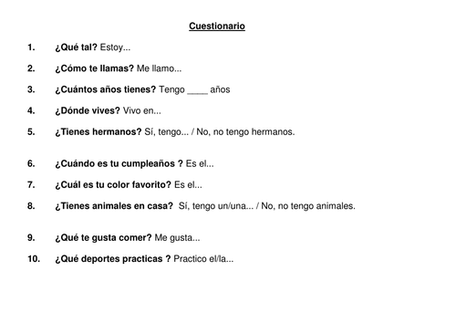 Speaking activity - talking about yourself