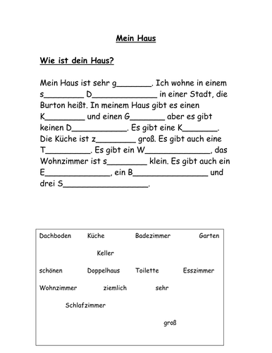 Wie Ist Dein Haus By Shelleyangus Teaching Resources