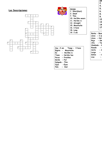 Las descripciones crossword