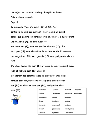 Adjective agreement-Starter or Wrap up Gap fill | Teaching Resources