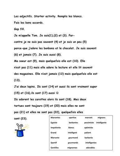 Adjective agreement-Starter or Wrap up Gap fill