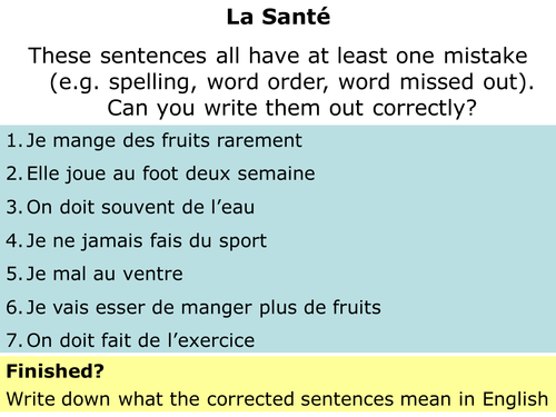 Spot the mistakes - health sentences