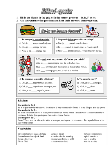 Direct object pronouns - with health topic