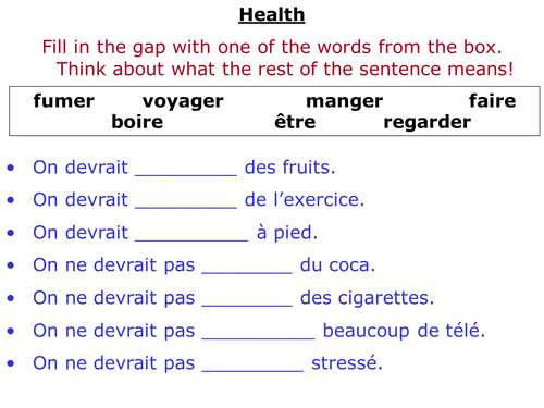 Quick verb gapfill on healthy lifestyles