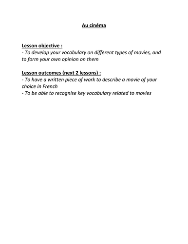 Au cinéma carousel lesson | Teaching Resources