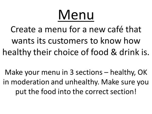Cafe menu - focus on health topic