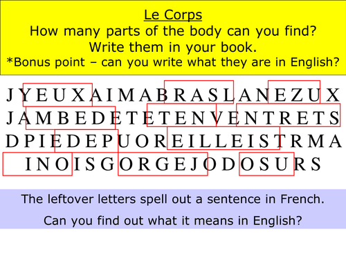 Explanation of plurals (body parts) + monster task